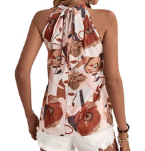 Load image into Gallery viewer, Floral print tie back halter style blouse
