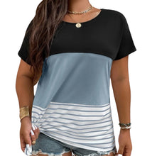 Load image into Gallery viewer, Plus size striped colorblock tee with lace back
