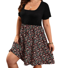 Load image into Gallery viewer, Plus size black ditsy floral print a-line dress
