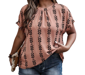 Plus size print coral pink blouse