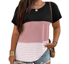 Load image into Gallery viewer, Plus size striped colorblock tee with lace back
