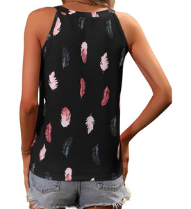 Black feather print tank top