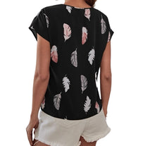 Load image into Gallery viewer, Black feather print v-neck blouse
