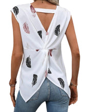 Load image into Gallery viewer, Feather print blouse with cut out twisted back
