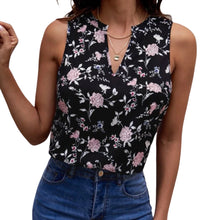 Load image into Gallery viewer, Black floral v-neck blouse
