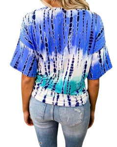 Tie dye loose fitting criss cross blouse