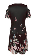 Load image into Gallery viewer, Black floral print cold shoulder dress
