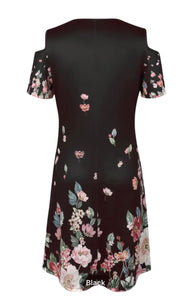 Black floral print cold shoulder dress