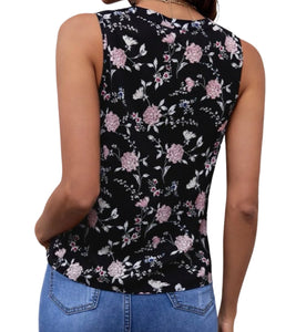 Black floral v-neck blouse