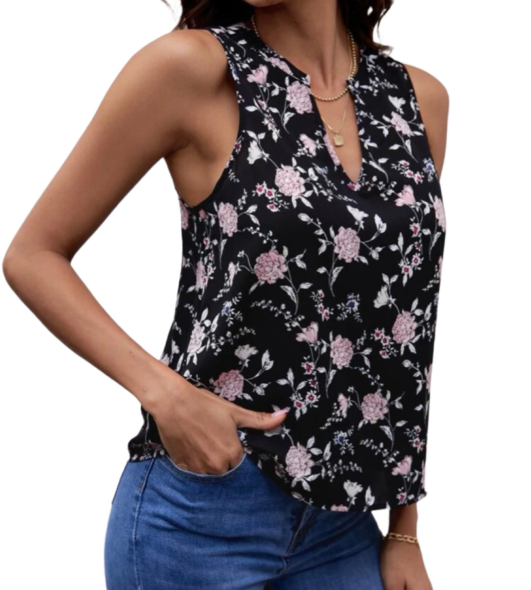 Black floral v-neck blouse