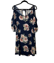 Load image into Gallery viewer, Cold shoulder floral navy tie up dress
