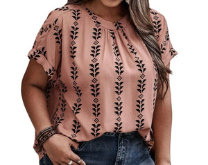 Plus size print coral pink blouse