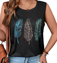 Load image into Gallery viewer, Plus size and regular size black feather print tank top
