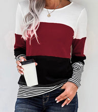 Load image into Gallery viewer, Stylish color block striped red long sleeve top
