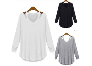 Long sleeve lightweight top with cut out shoulder design