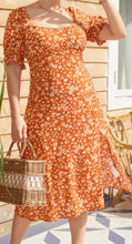 Load image into Gallery viewer, Plus size orange floral print midi dress
