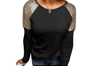 Sequin shoulder long sleeve top