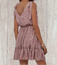 Load image into Gallery viewer, Dusty pink leopard print knotted shoulder dress
