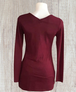 Super soft sweater with front and back V and side slits