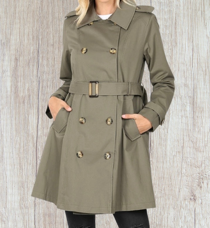 Double breasted twill cotton trench coat