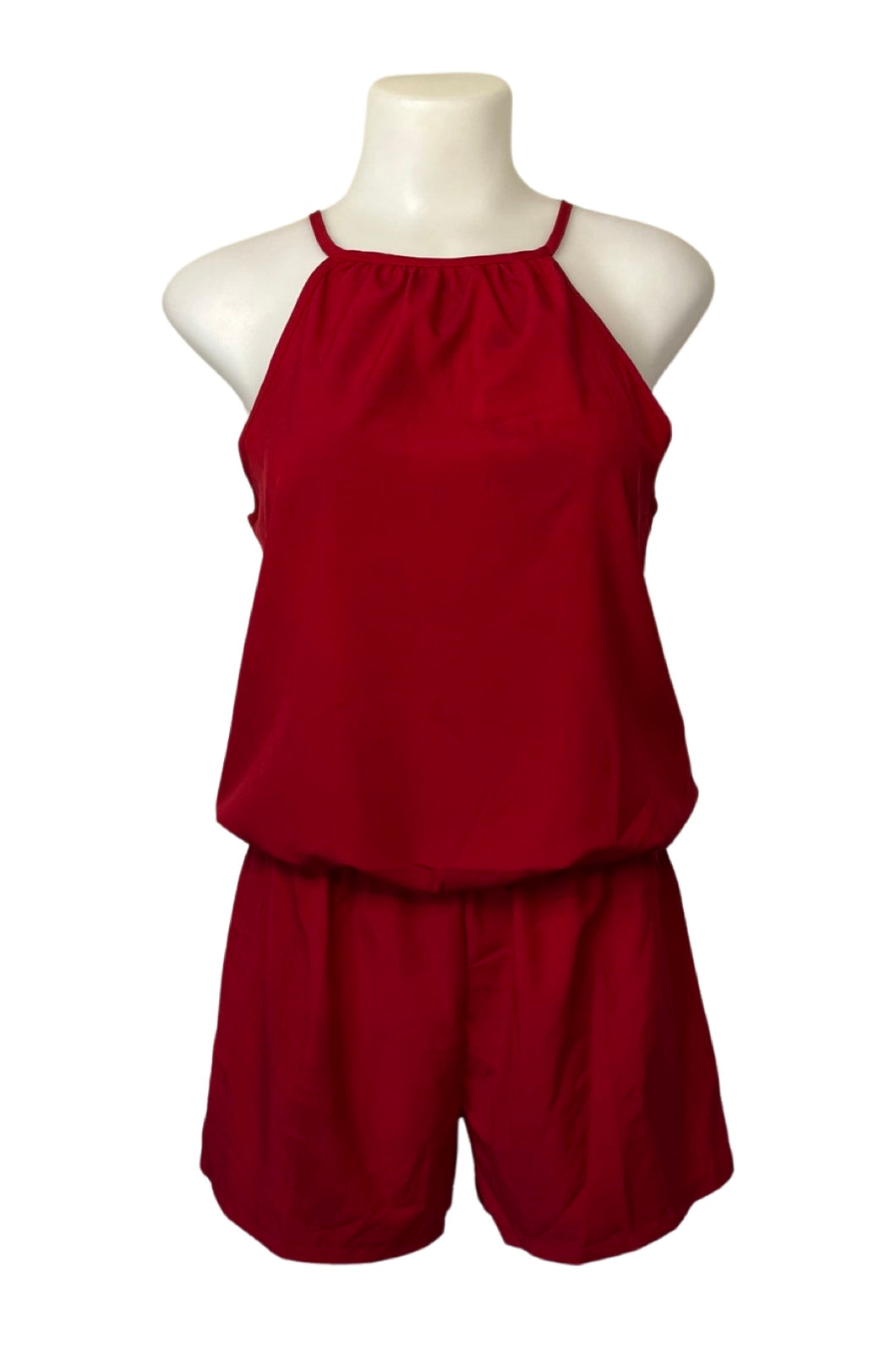 Halter style romper with elastic waist