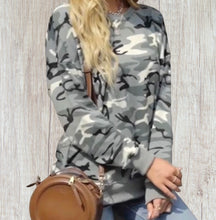 Load image into Gallery viewer, Grey camouflage loose fitting sweatshirt
