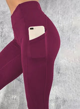 Load image into Gallery viewer, High waisted athletic leggings with pockets
