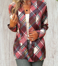 Load image into Gallery viewer, Plaid multi coloured cardigan with elbow patches
