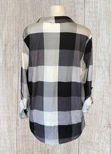 Load image into Gallery viewer, Grey plaid v-neck long sleeve blouse
