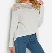 Load image into Gallery viewer, Plus size white lace insert waffle knit top
