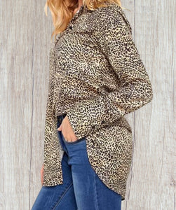 Long leopard print button up shirt