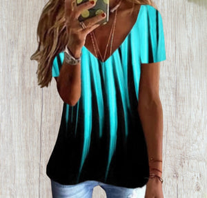 Gradient print v-neck short sleeve tee