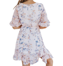 Load image into Gallery viewer, Pink floral print a-line dress with ruffle
