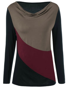 Lightweight colorblock top with cowl neck