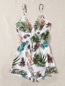 Boho tropical print cami romper