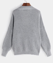 Load image into Gallery viewer, Grey crossed front design deep v-neck long sleeve knit sweater
