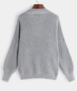 Grey crossed front design deep v-neck long sleeve knit sweater