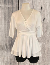 Load image into Gallery viewer, White crossover 1/2 sleeve blouse with waistband
