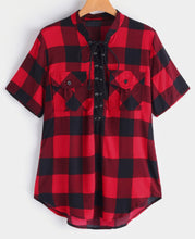 Load image into Gallery viewer, Lightweight red plaid short sleeve blouse
