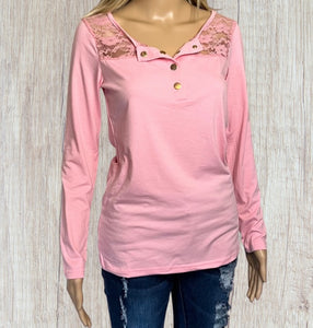 Pretty in Pink lace splicing blouse