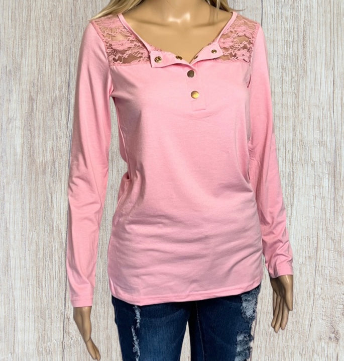 Pretty in Pink lace splicing blouse