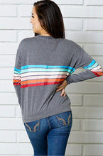 Load image into Gallery viewer, Multi-color striped panel long sleeve top
