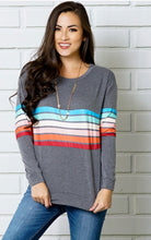 Load image into Gallery viewer, Multi-color striped panel long sleeve top
