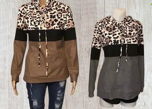 Colorblock leopard print hoodie