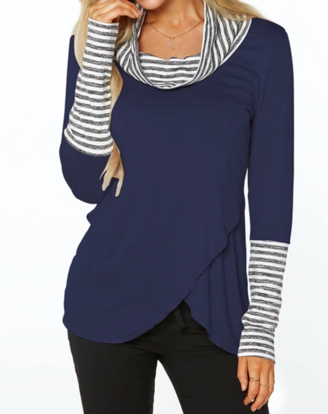 Long sleeved crossover top with striped detail