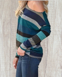 One shoulder striped long sleeve top