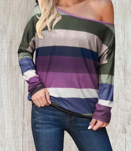 One shoulder striped long sleeve top