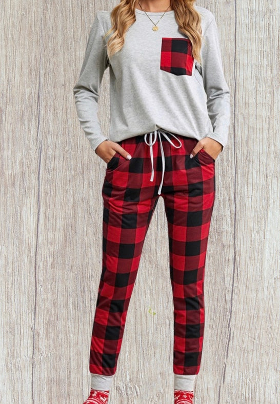 Red plaid 2 piece loungewear set