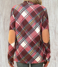 Load image into Gallery viewer, Plaid multi coloured cardigan with elbow patches
