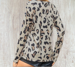 Brown leopard print cut out long sleeve top